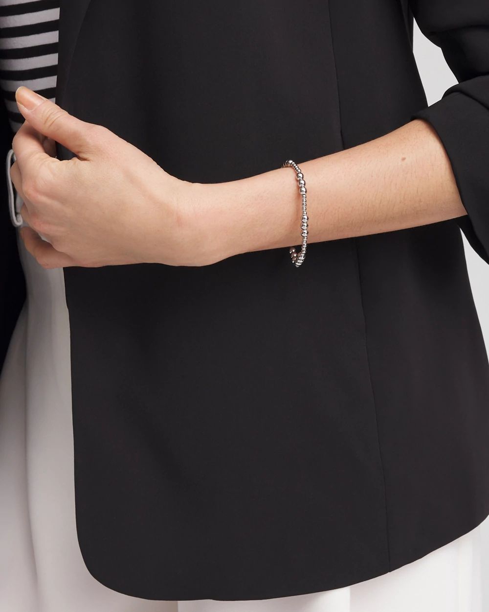Silver-tone Small Bead Stretch Bracelet click to view larger image.