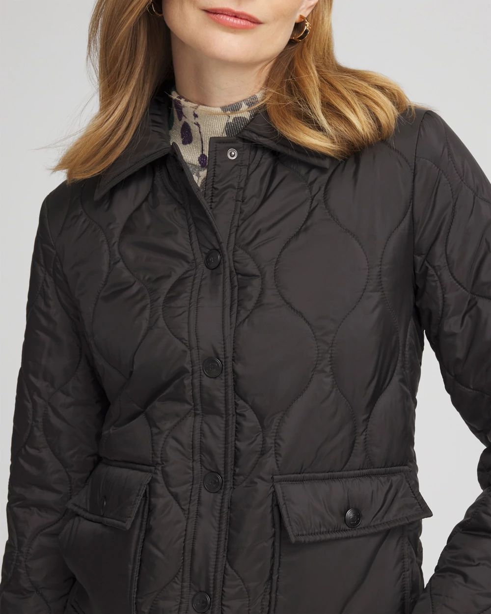 Faux Nylon Quilted Jacket click to view larger image.