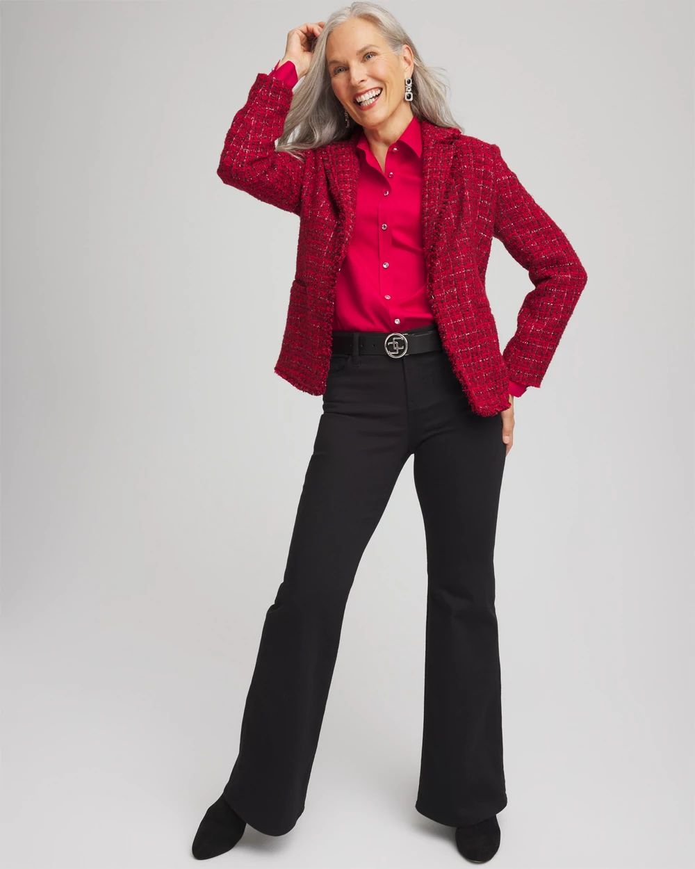 Red Tweed Sequins Blazer click to view larger image.