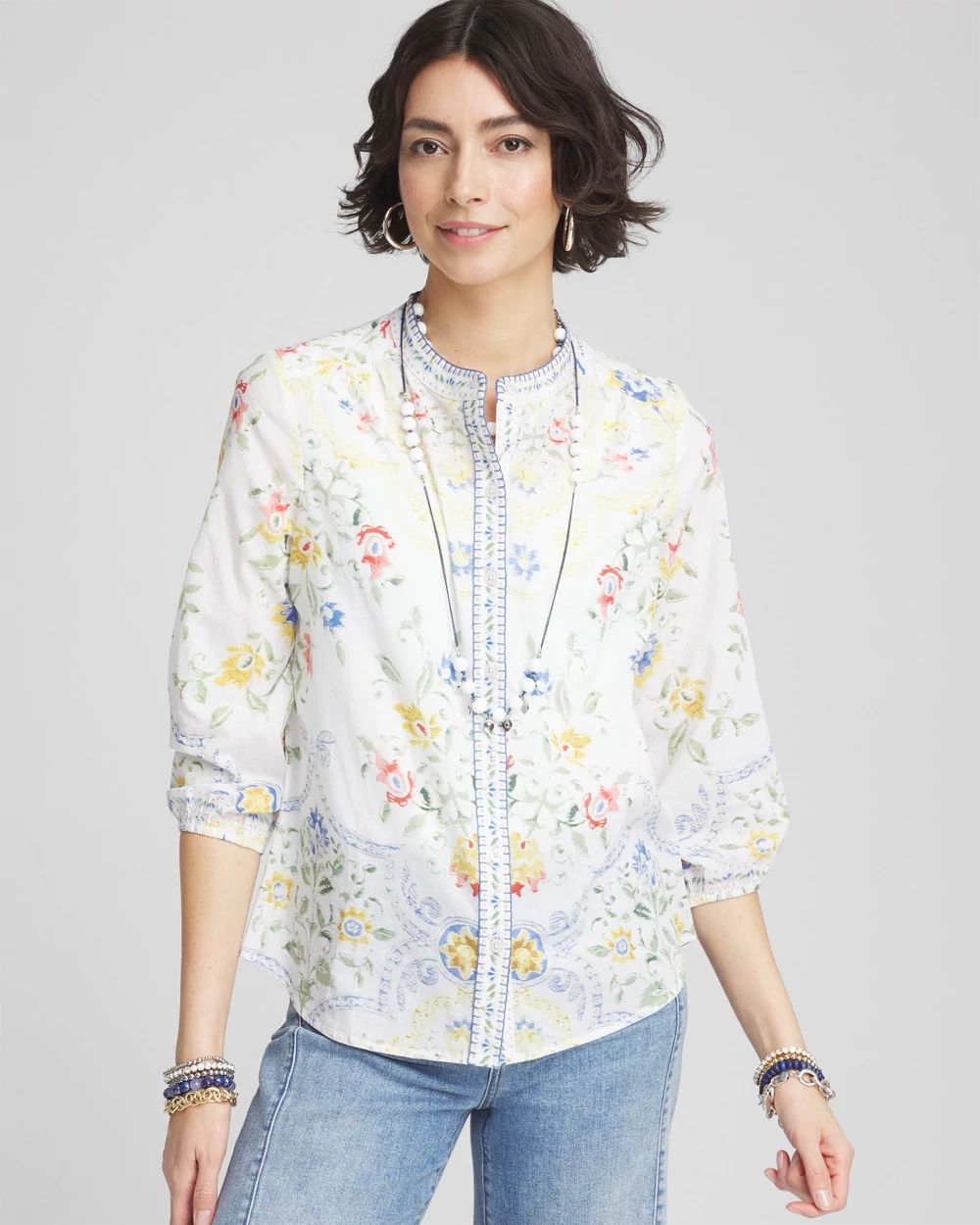 Floral Billow-Sleeve Blouse