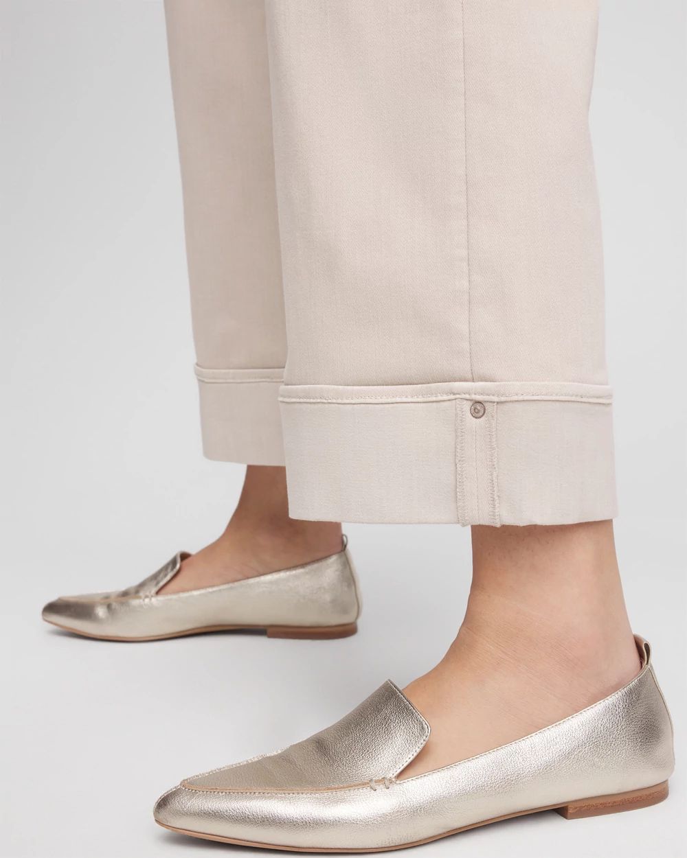 Pull-On Wide Leg Cuffed Jeans click to view larger image.