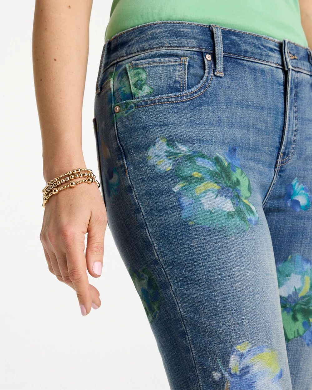 Girlfriend Slim Floral Ankle Jeans click to view larger image.