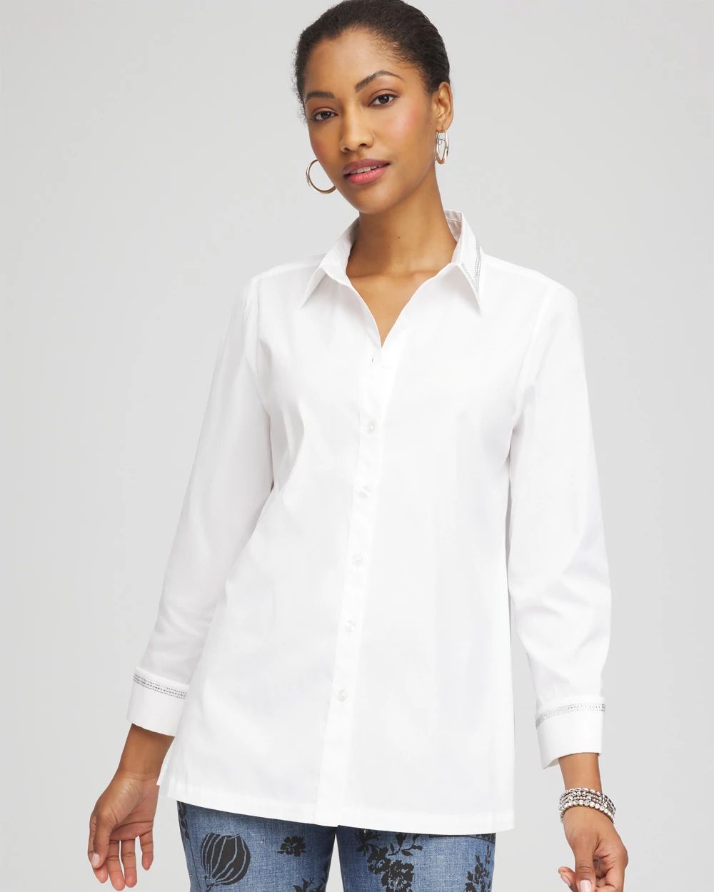 Rhinestone Embellished Poplin Tunic
