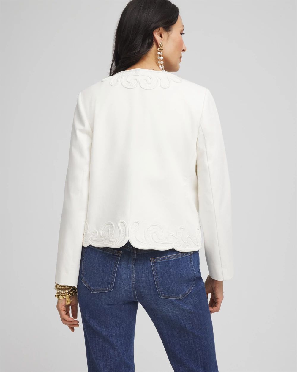 Collarless Soutache-Trim Jacket