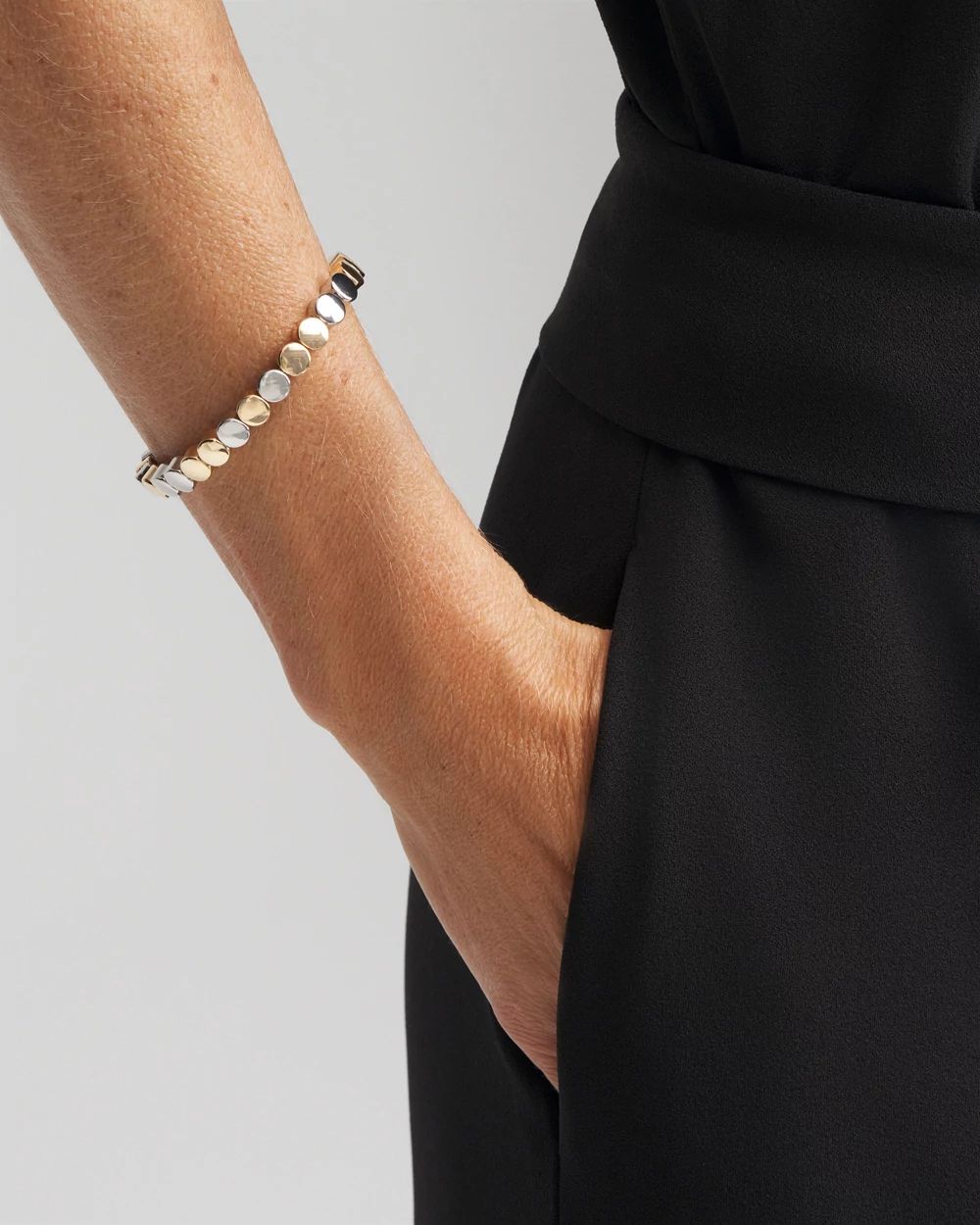 Silver & Gold Tone Round Stretch Bracelet