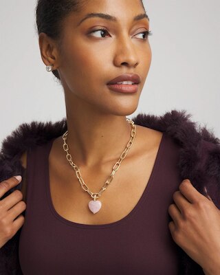 Genuine Quartz Heart Pendant Necklace click to view larger image.