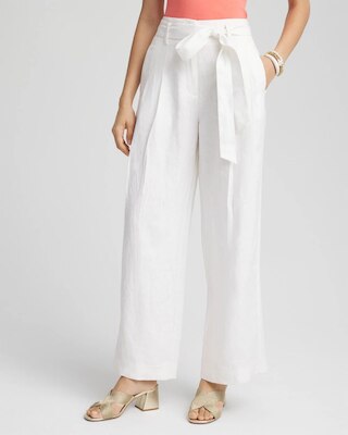Belted Pleated Wide-Leg Linen Pants