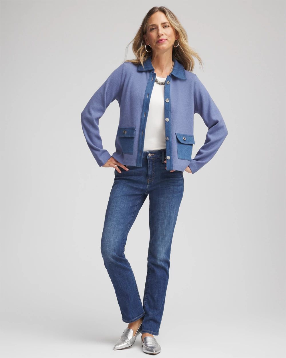 Denim Colorblock Marl Shirt Jacket click to view larger image.