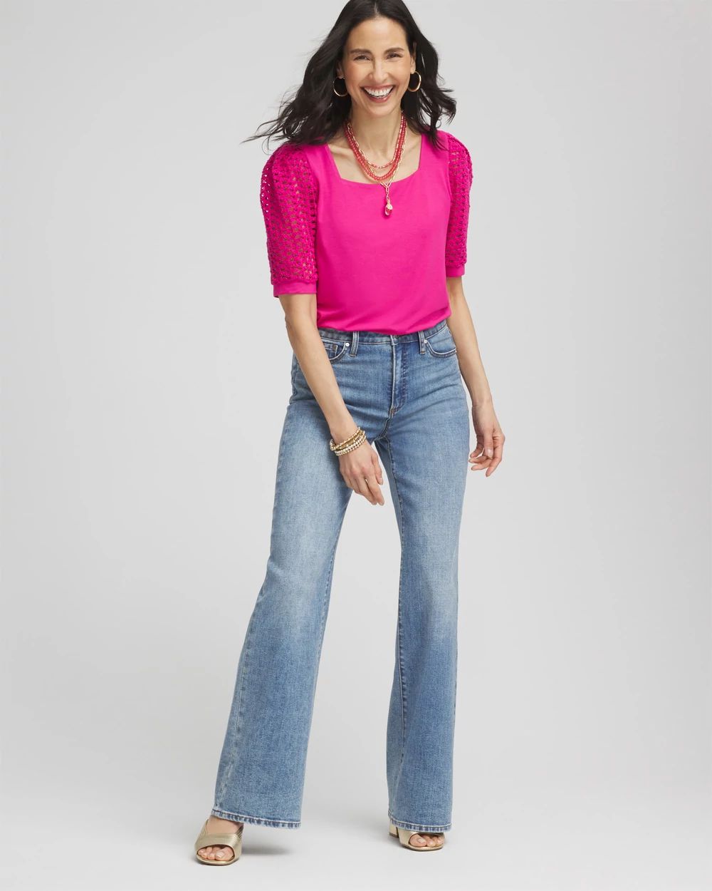 Touch of Cool™ Crochet Lace Square-Neck Tee