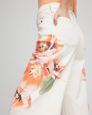 Floral High-Rise Wide-Leg Cropped Jeans click to view larger image.