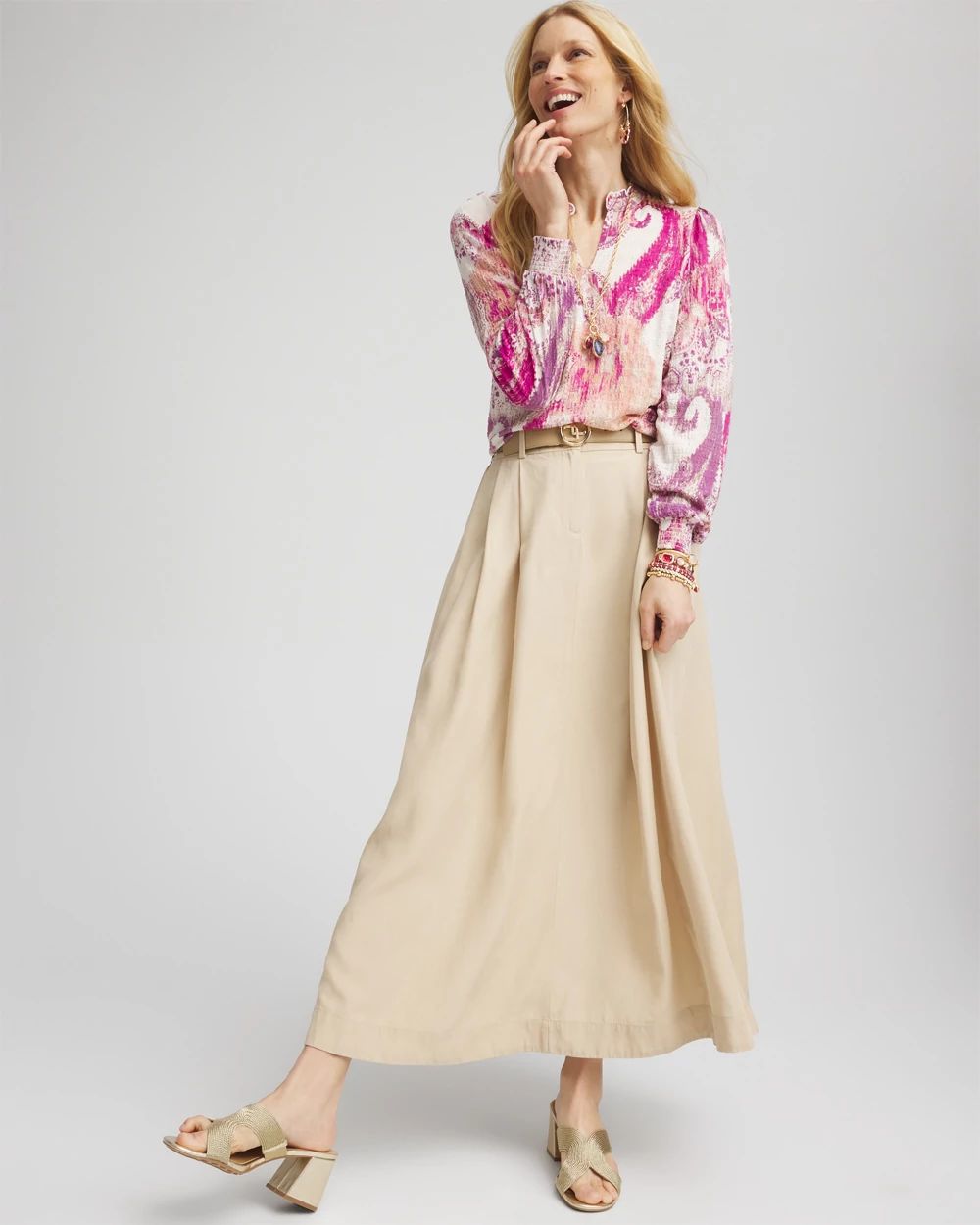 Pleated A-Line Midi Skirt