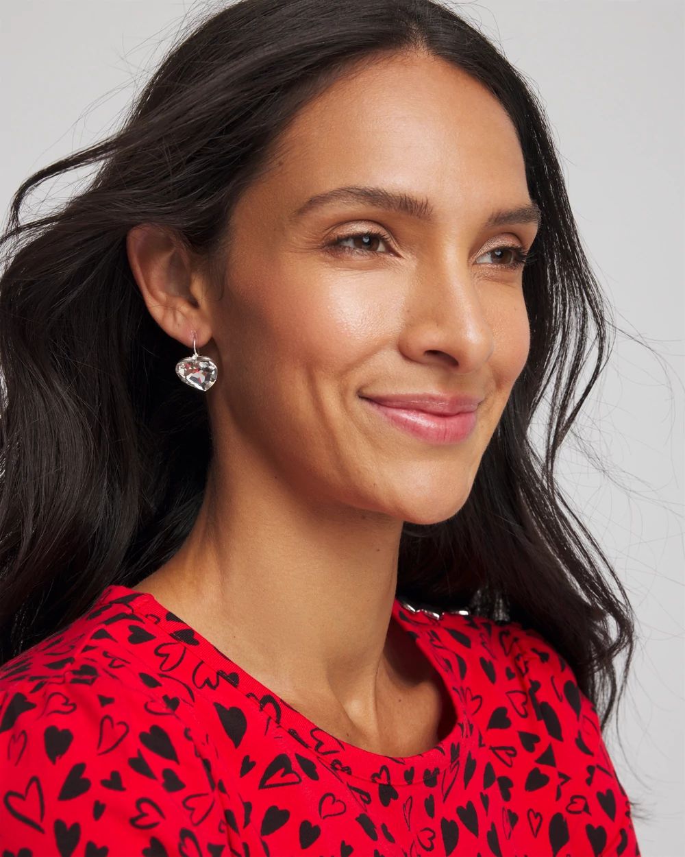 Crystal Heart Gem Drop Earrings click to view larger image.