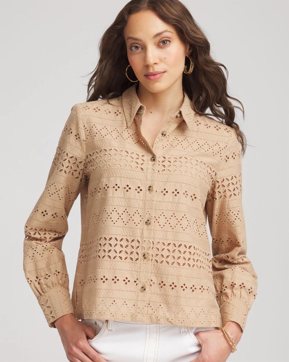 Embroidered Eyelet Collared Shirt