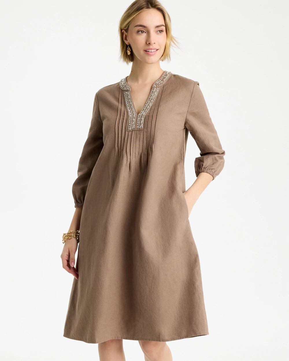 Linen-Cotton Pintuck Dress