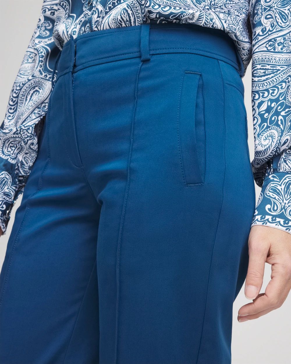 Stretch Sateen Straight Cropped Pants