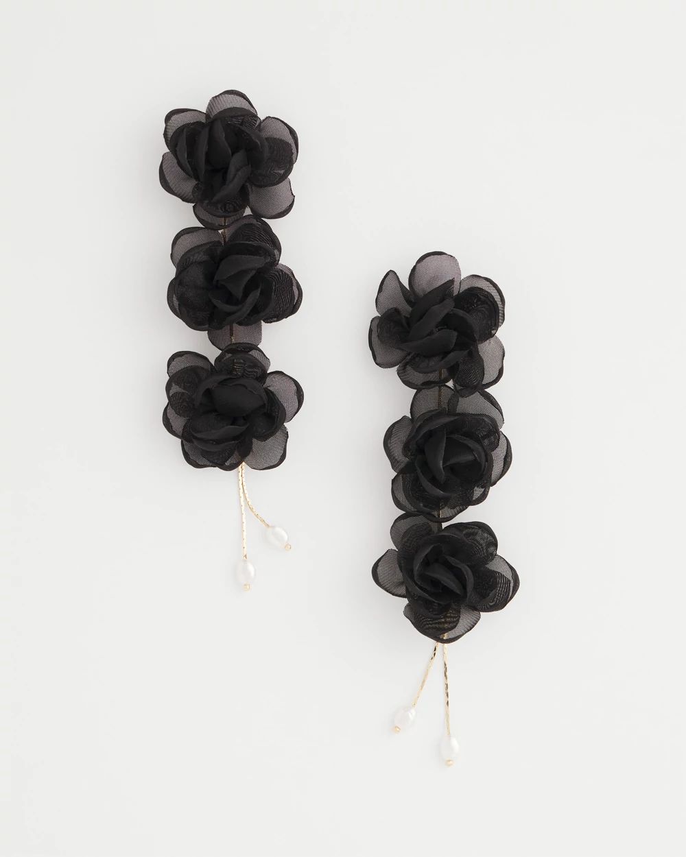 Black Floral Linear Drop Earrings