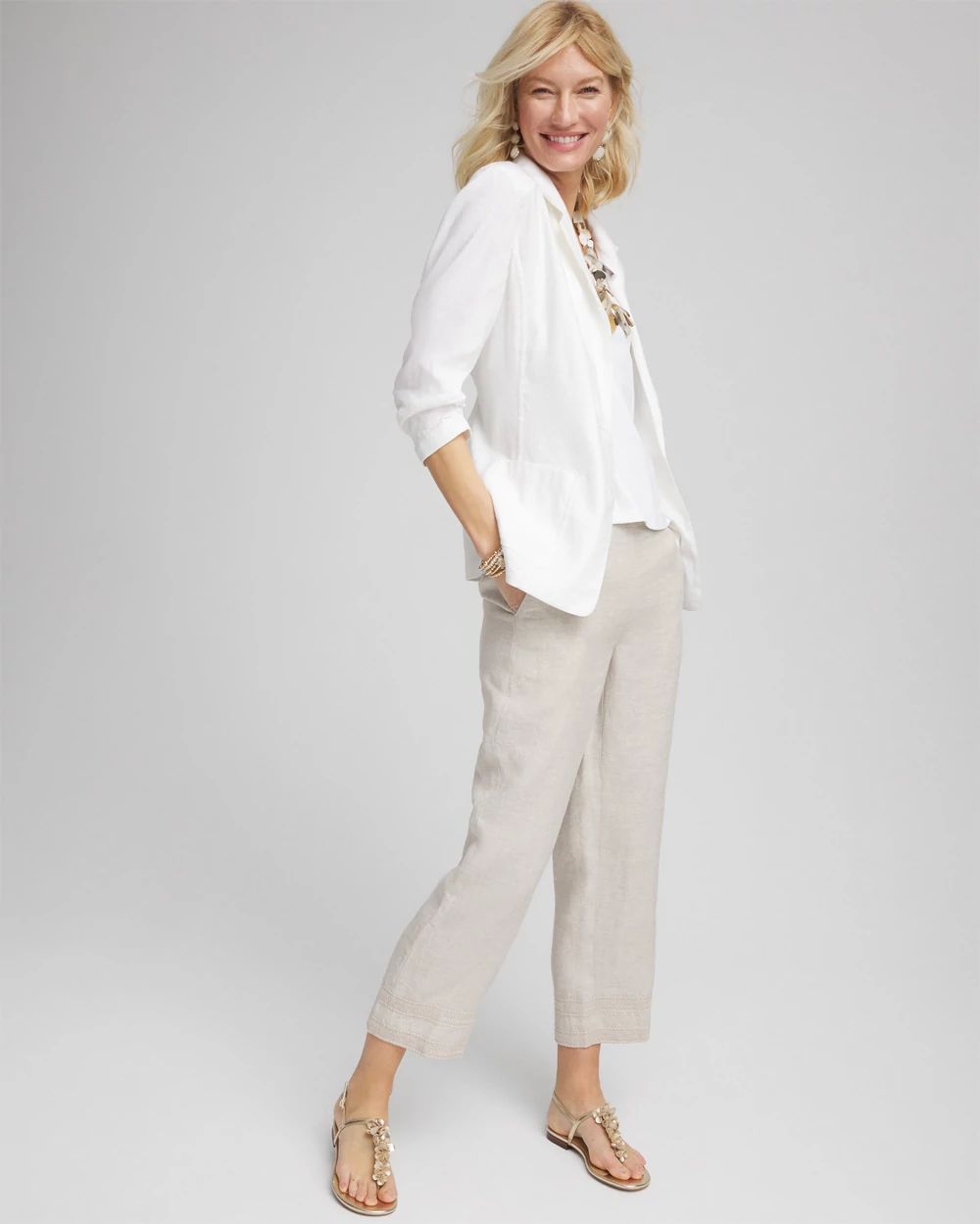Linen Pull On Waist Cropped Pants