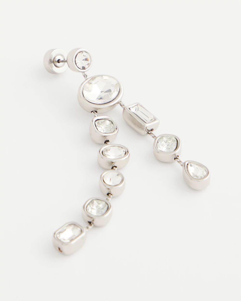 Bezel Set Linear Silvertone Earrings