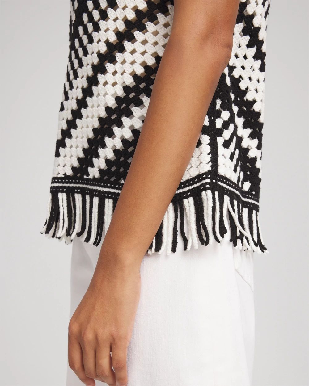 Crochet Fringe Sleeveless Sweater Tank click to view larger image.