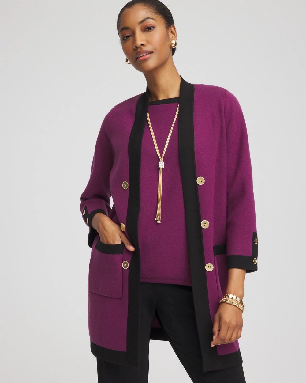 Travelers™ Collection Contrast Button Cardigan
