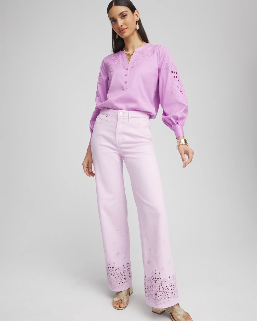 Embroidered Poplin Splitneck Shirt click to view larger image.