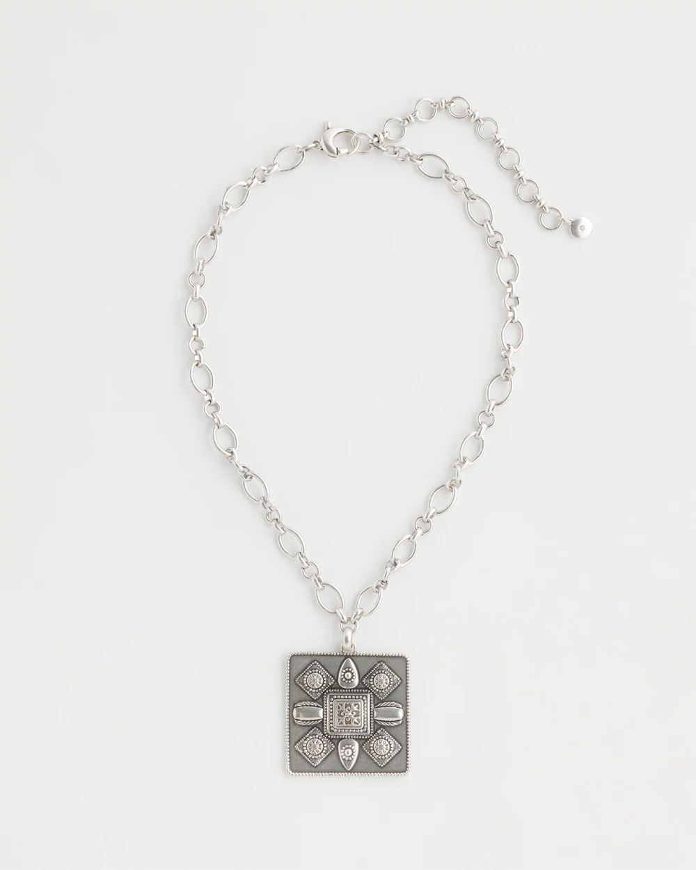Silver Tone Square Pendant Necklace