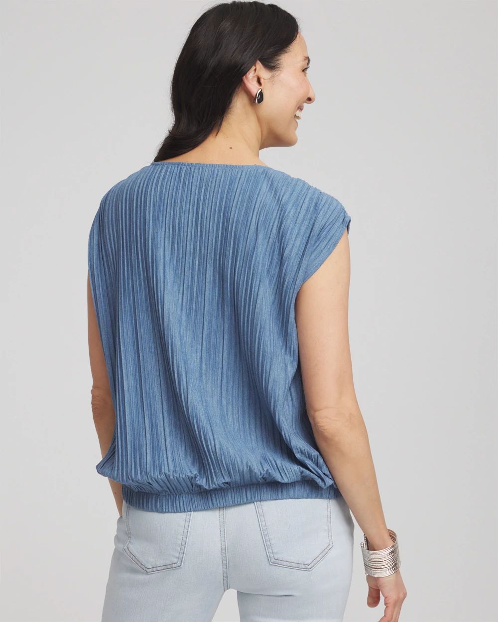 Melange Pleated Bubble-Hem Top