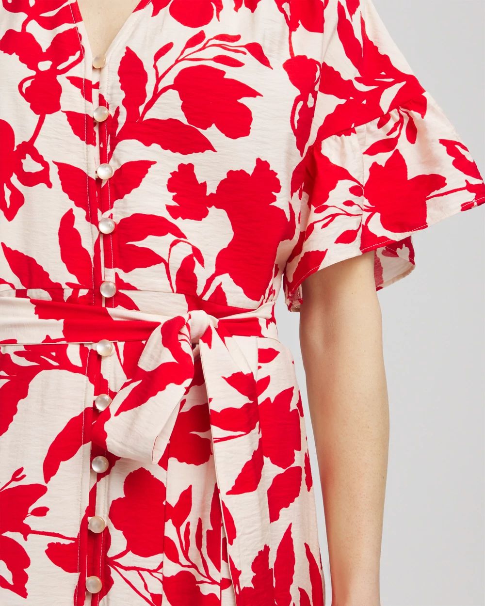 Petite Floral Ruffle-Sleeved Midi Dress