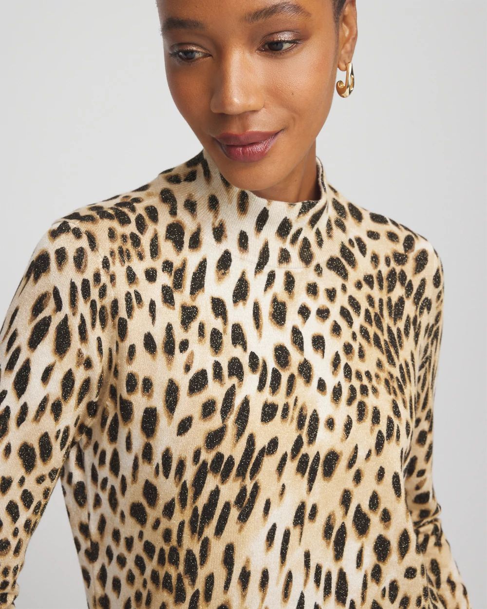 Ella Mockneck Animal-Print Pullover Sweater