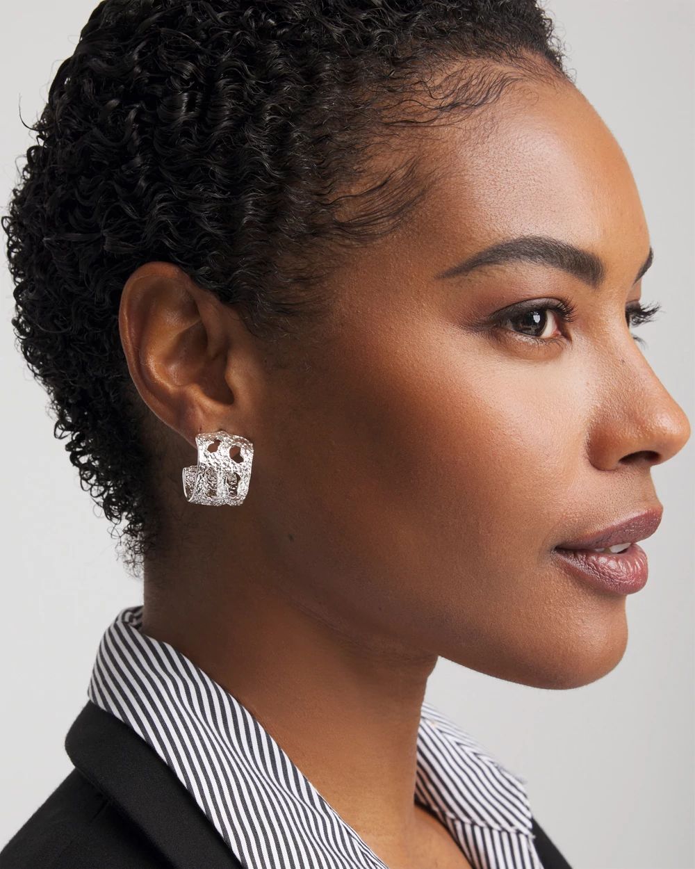 No Droop® Cutout Silvertone Hoop Earrings