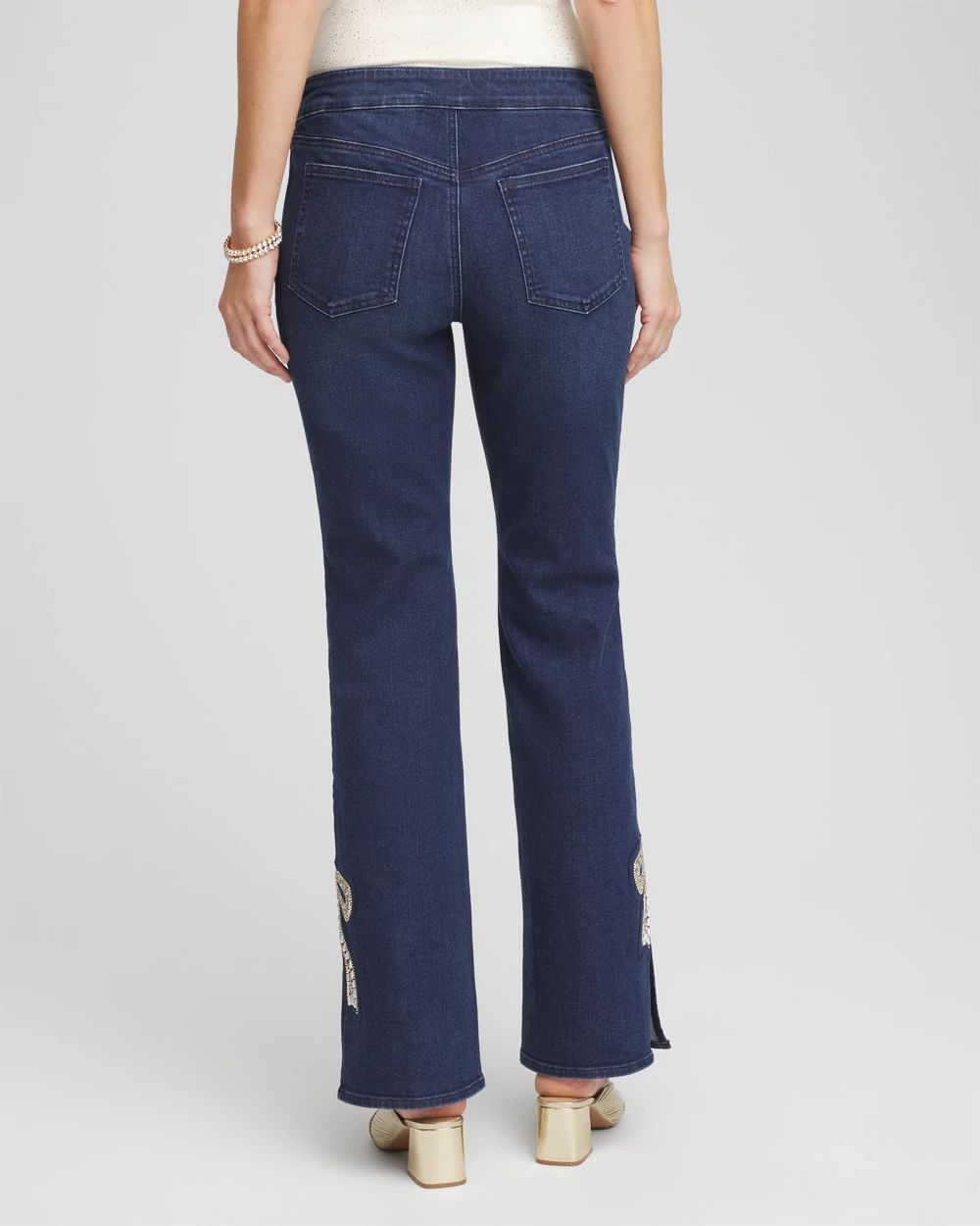 Bow Appliqué Pull-On Bootcut Jeans click to view larger image.