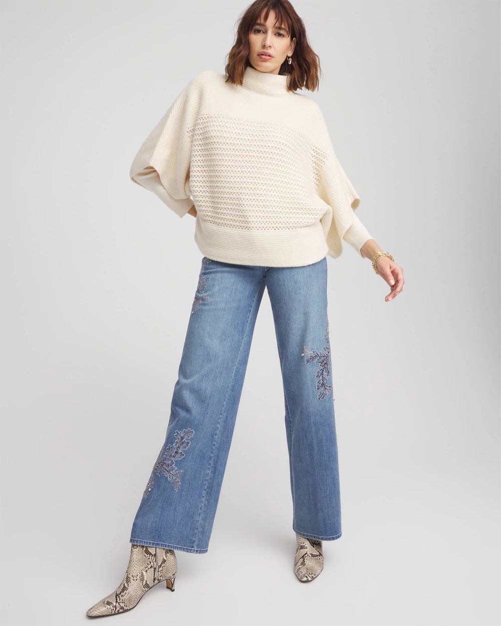 Mock Neck Dolman Sleeve Sweater Poncho
