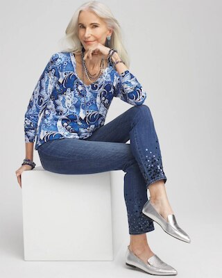 Paisley V-Neck Pullover Sweater click to view larger image.