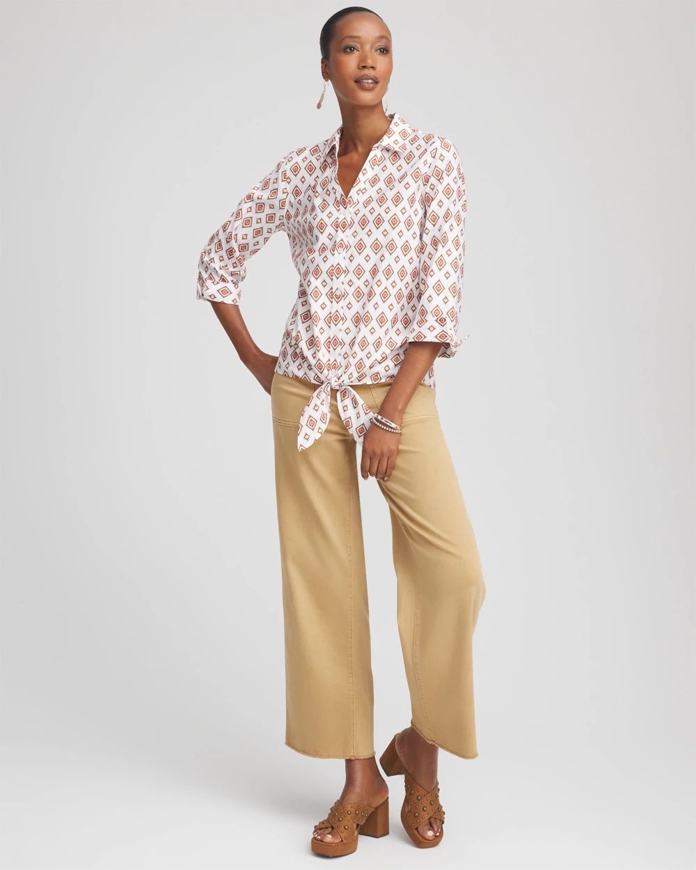 No Iron™ Tie-Front Geo-Print Shirt click to view larger image.