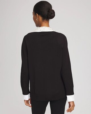 Embellished Layered Collar Shirt Sweater click to view larger image.