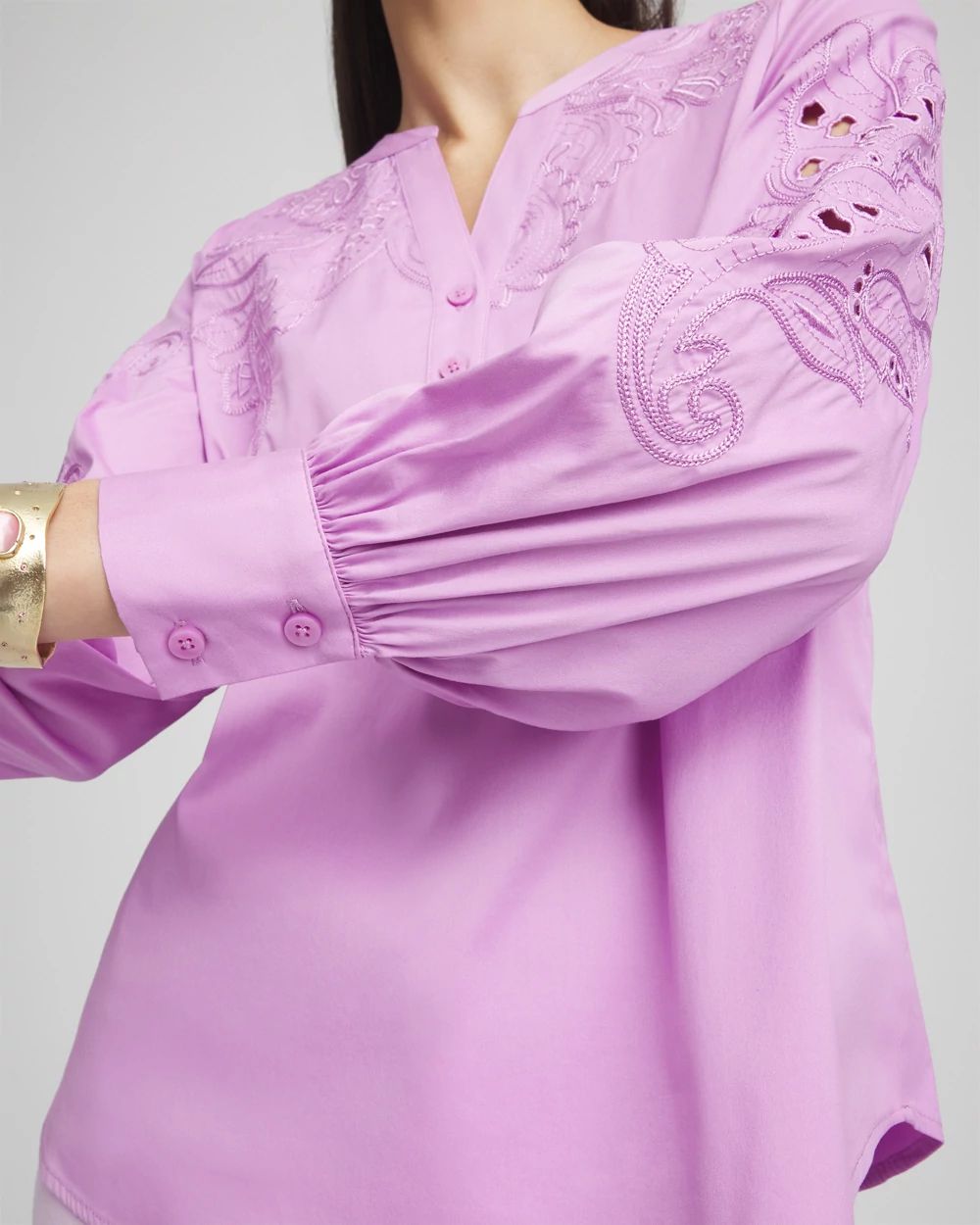 Embroidered Poplin Splitneck Shirt click to view larger image.