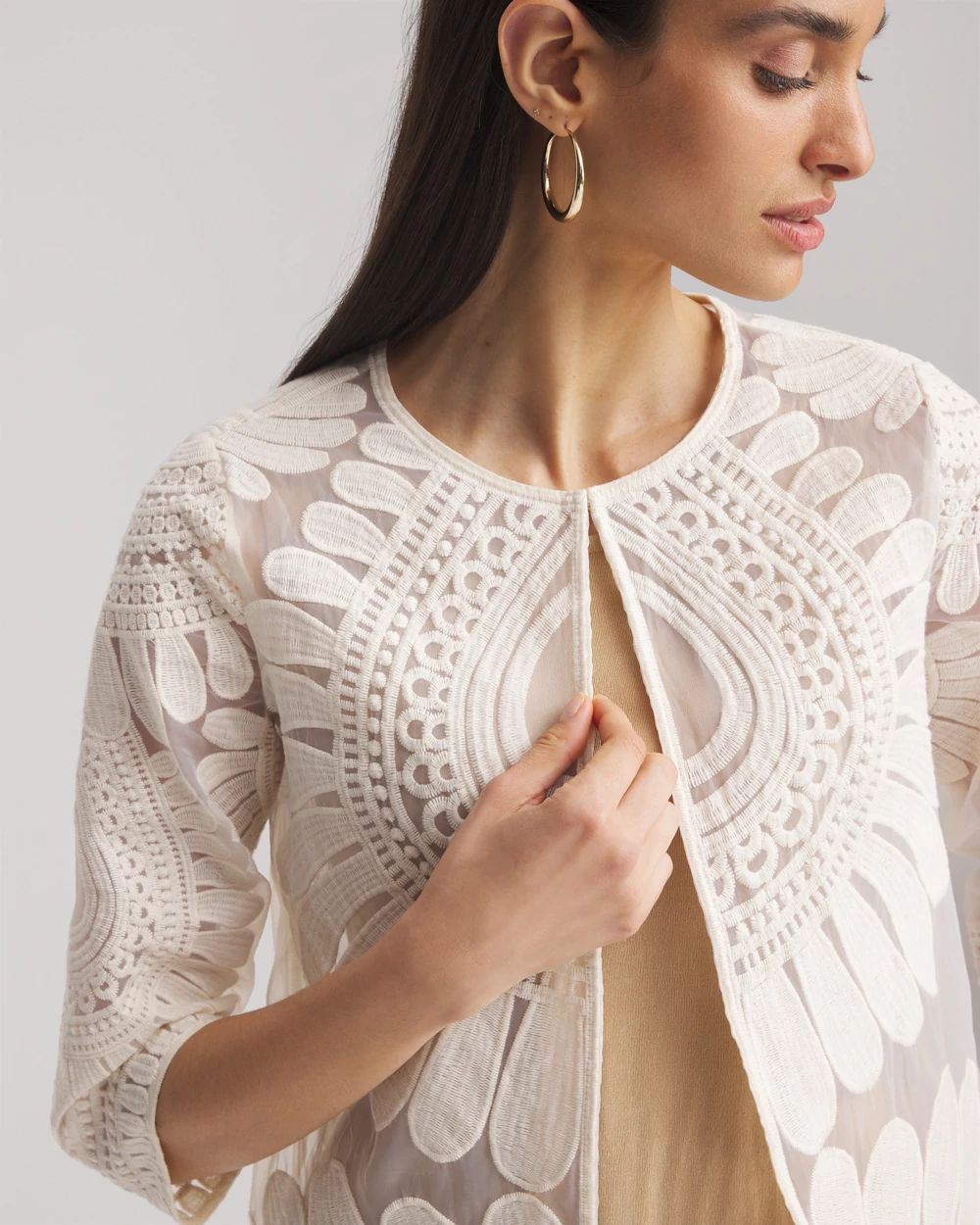 Travelers™ Collection Embroidered 3/4 Sleeve Jacket click to view larger image.