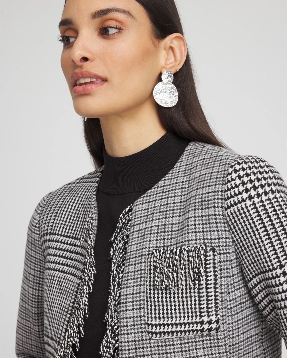 Mixed Tweed Fringe Jacket click to view larger image.