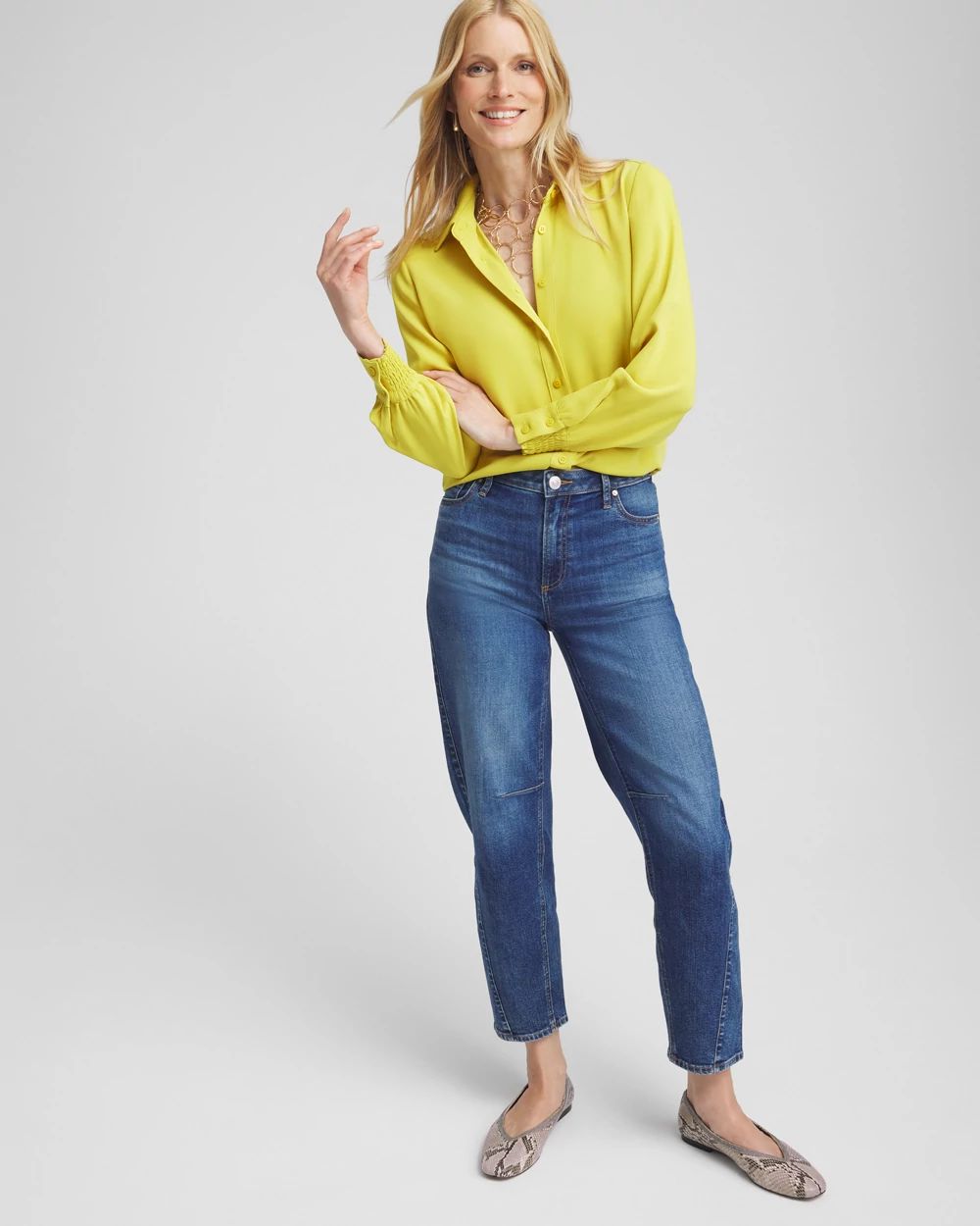 Satin Pleat Sleeve Shirt click to view larger image.