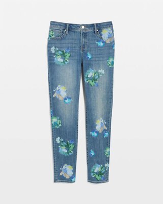 Girlfriend Slim Floral Ankle Jeans click to view larger image.