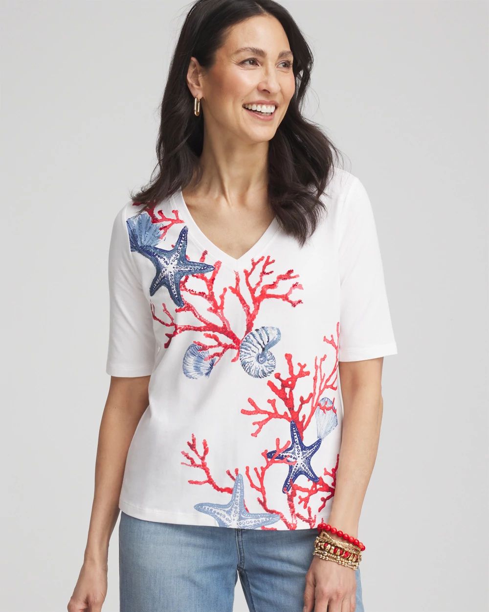 Coral Print V-Neck Perfect Tee