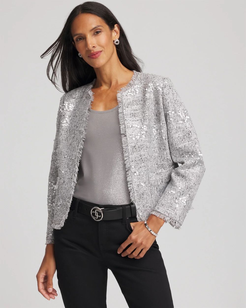 Silver Sequins Tweed Jacket