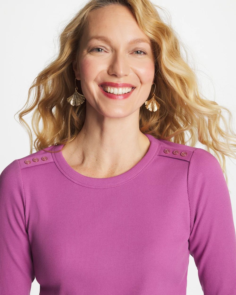 Ribbed Button Crewneck Tee