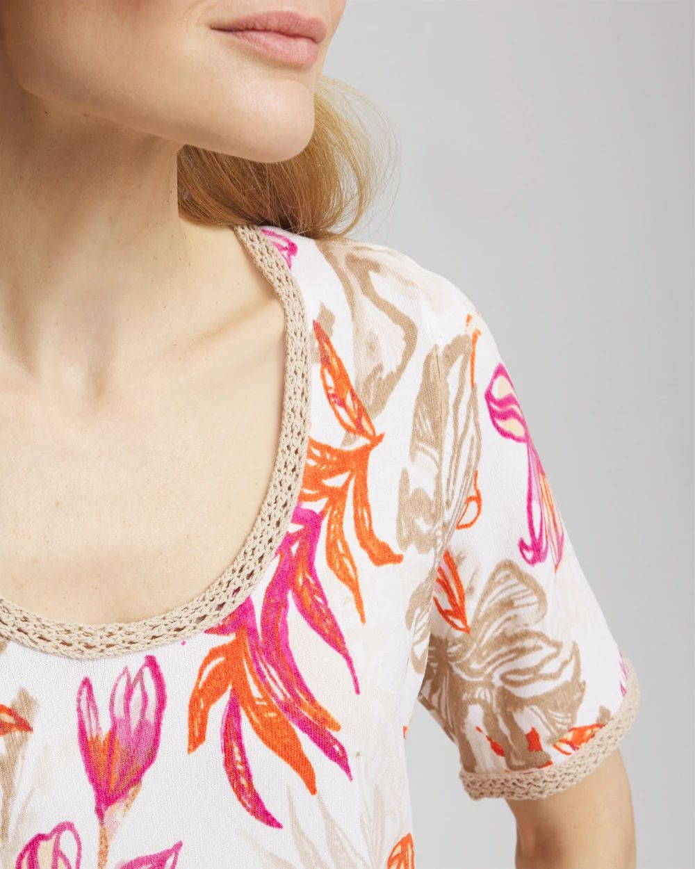 Floral Print Crochet-Trim Pullover Sweater click to view larger image.