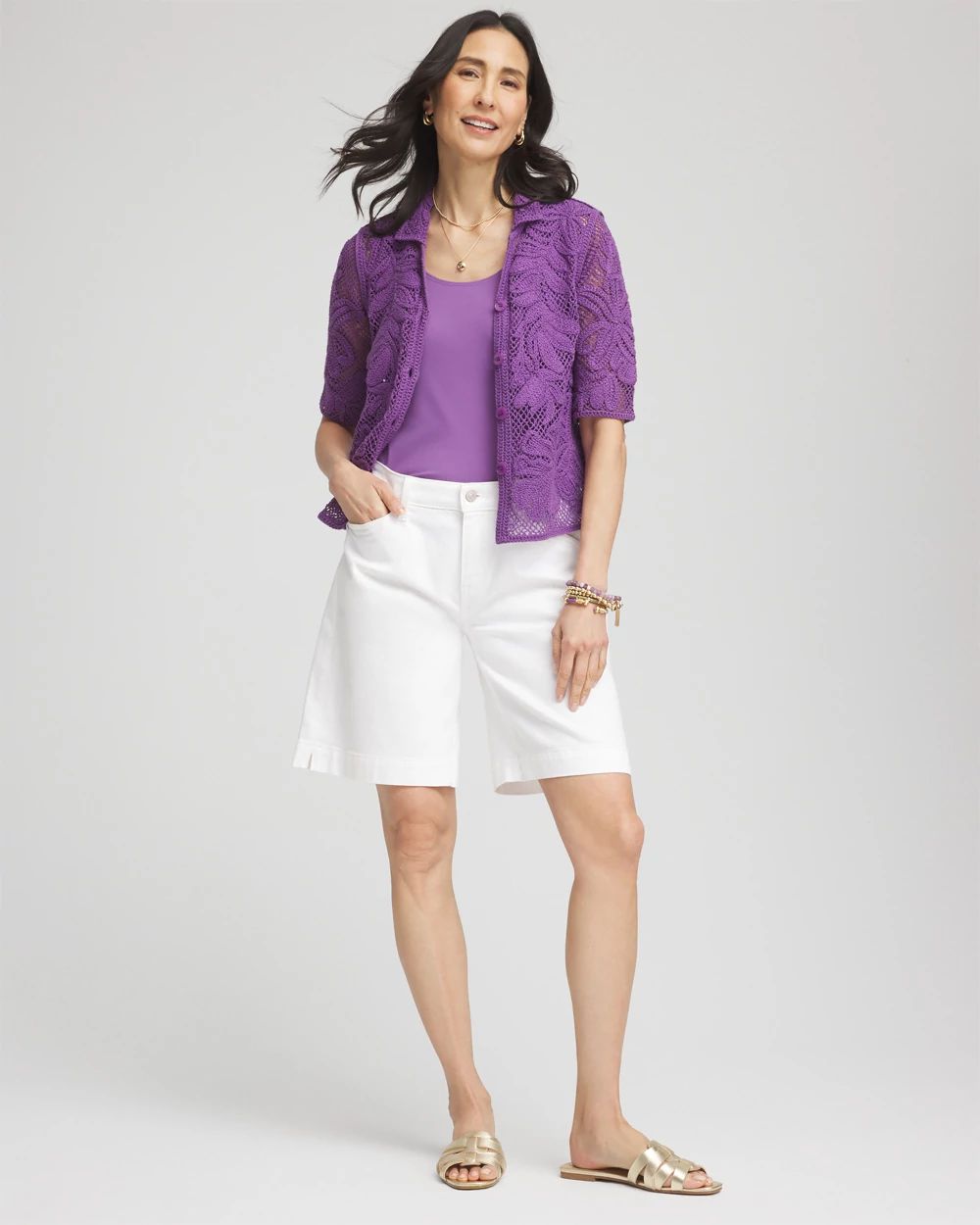 Palm-Frond Crochet-Lace Shacket click to view larger image.