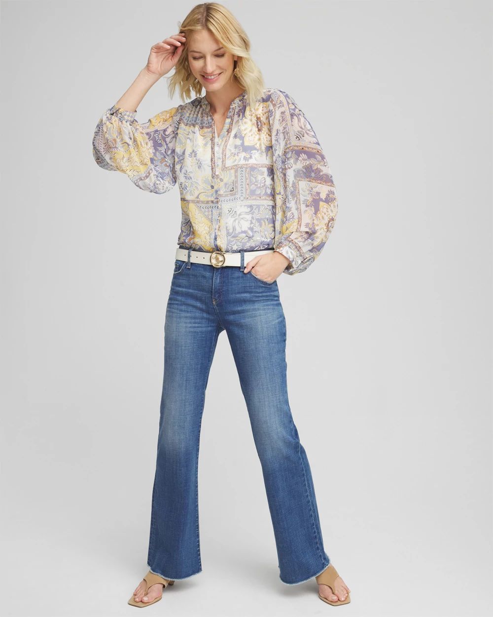 Artisanal Georgette Blouson-Sleeve Blouse