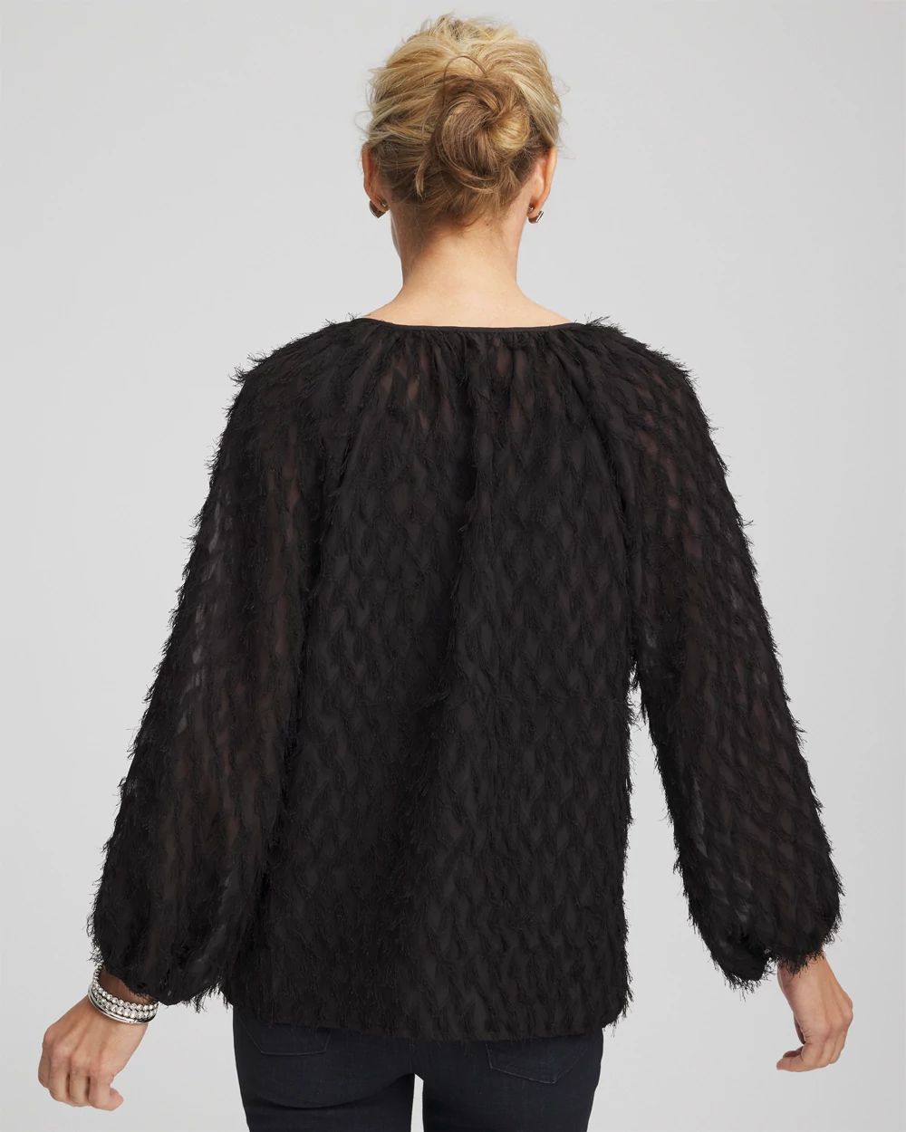 Feathered Pullover Peasant Blouse click to view larger image.