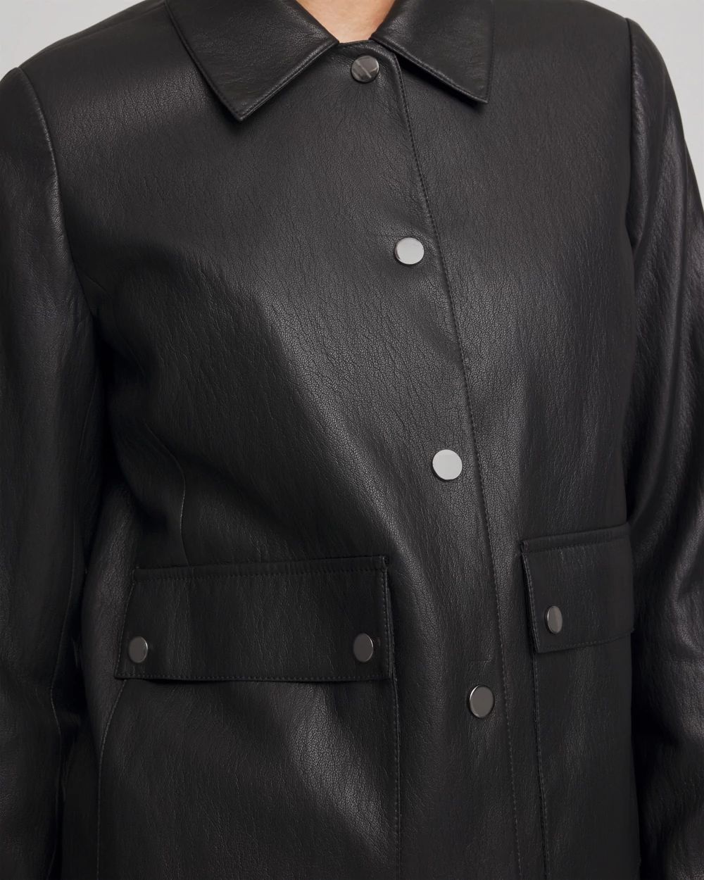 Snap Front Faux Leather Jacket click to view larger image.