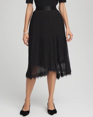 Pleated Lace Hem Midi Skirt click to view larger image.