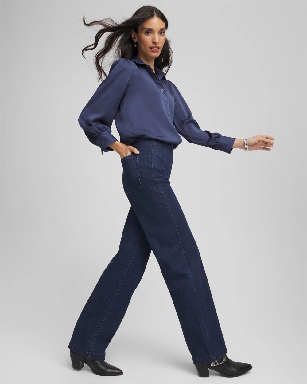 Pull-On Wide-Leg Trouser Jeans click to view larger image.
